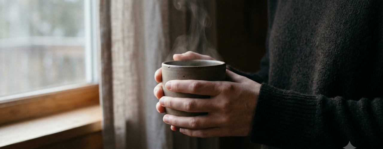 Chávena de chá numa rotina matinal com luz natural