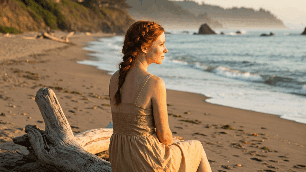 Mulher sensível em conexão com a natureza, energia sutil e introspeção